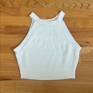 White Ribbed Crop Tank Top